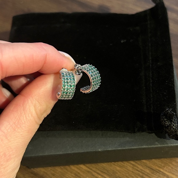 Macy's Emerald Green Silver Plated Cuff
Half Hoop Huggie Earrings - Picture 2 of 4